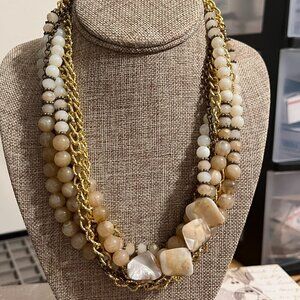 60's Style Multi-strand necklace with quartz like beading and gold chain